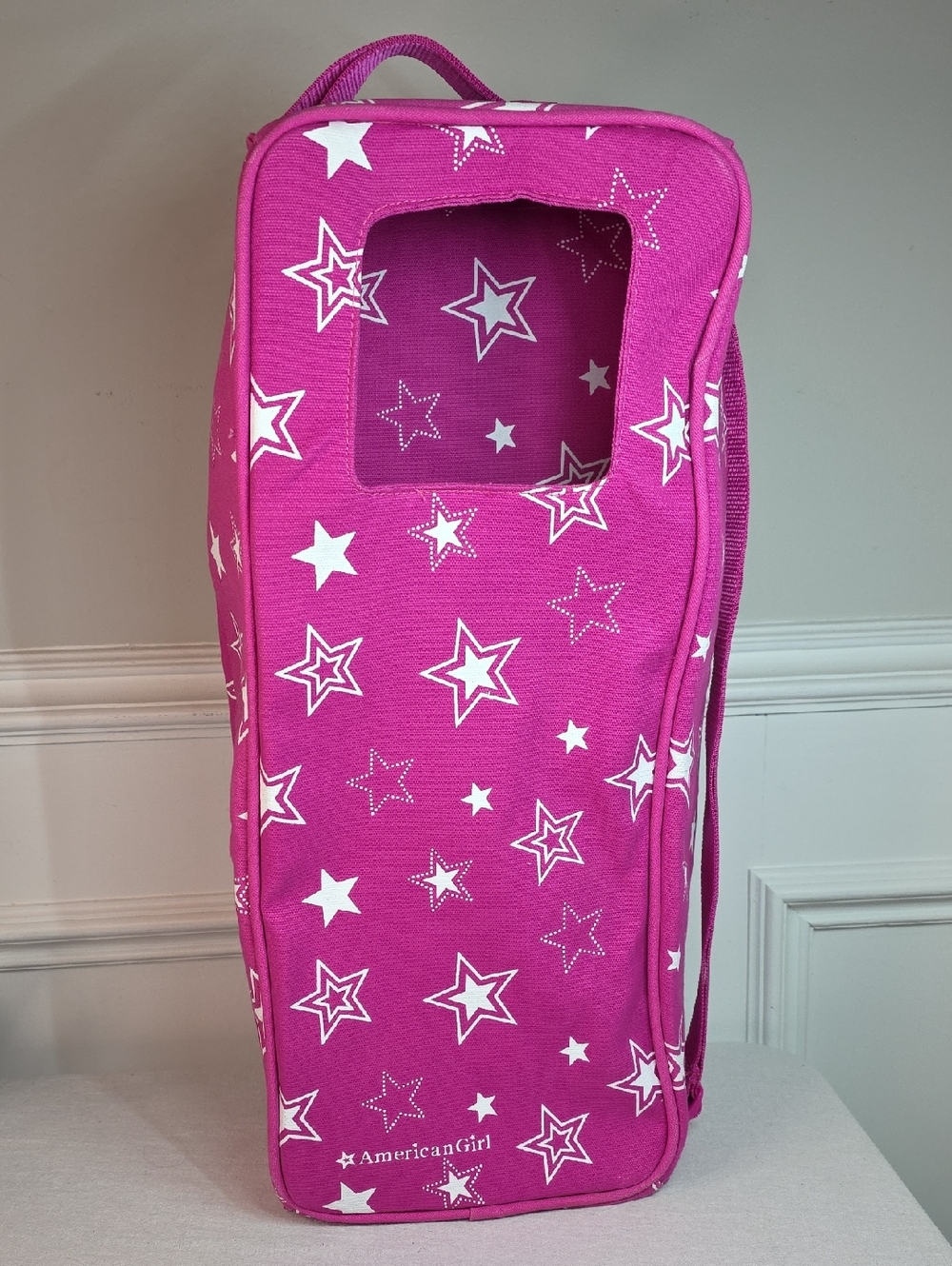 American Girl Hot Pink Star Print Doll Carrier with Window